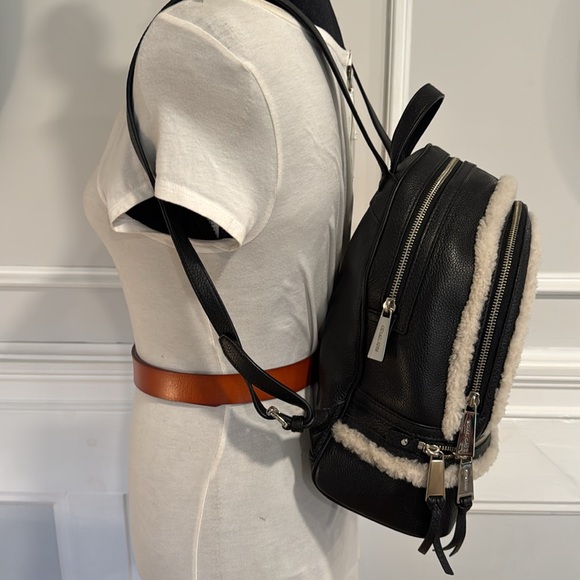 Michael Kors Rhea Pebbled Leather & Australian Shearling Multi Compart. Backpack - Picture 10 of 17